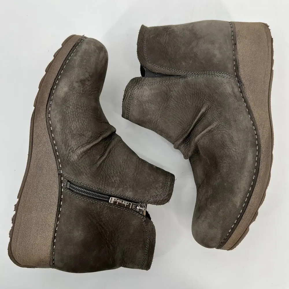 Dansko Caley Wedge Bootie Womens EU 41 US 10.5-11 Gray Nubuck Leather Ruched